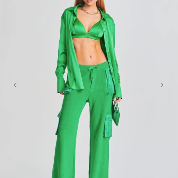 NWT SER.O.YA Women's Karry Silk Shirt, Kelly Green - Picture 2 of 3